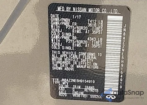 2017 Infiniti Qx80 z USA, uszkodzony, nr VIN JN8AZ2NE5H9154919